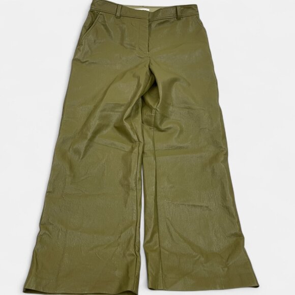 Babaton Aritzia Olive Green Faux Vegan Leather Straight Pants Trousers Women's 6 - Picture 13 of 13